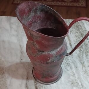 Vintage Red and Gray Metal Pitcher